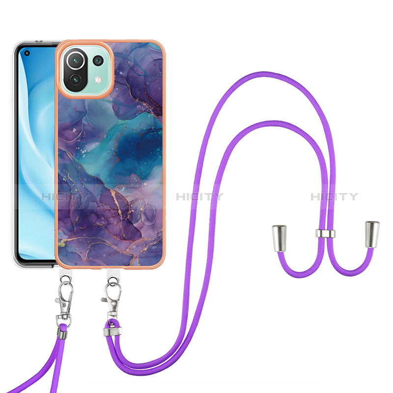 Custodia Silicone Gel Morbida Fantasia Modello Cover con Cinghia Cordino Mano YB7 per Xiaomi Mi 11 Lite 5G NE Viola