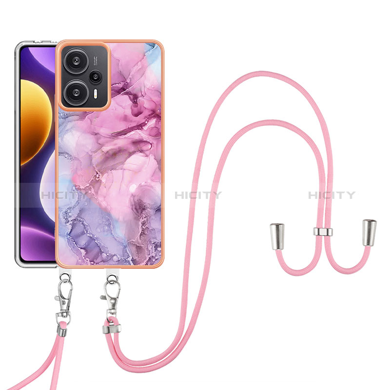 Custodia Silicone Gel Morbida Fantasia Modello Cover con Cinghia Cordino Mano YB7 per Xiaomi Poco F5 5G Lavanda