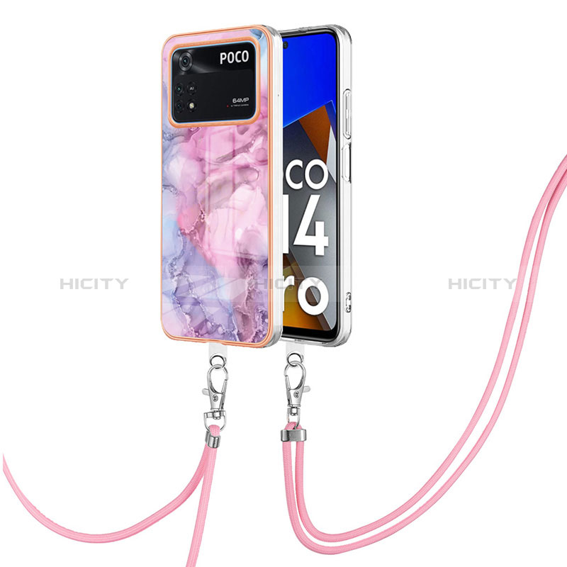 Custodia Silicone Gel Morbida Fantasia Modello Cover con Cinghia Cordino Mano YB7 per Xiaomi Poco M4 Pro 4G Lavanda