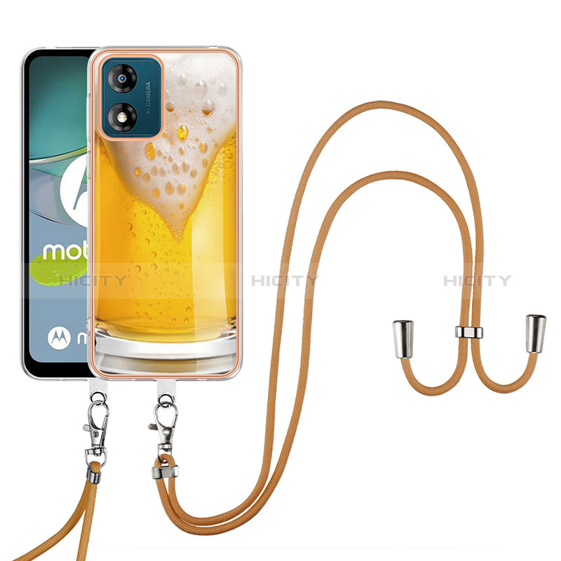 Custodia Silicone Gel Morbida Fantasia Modello Cover con Cinghia Cordino Mano YB8 per Motorola Moto E13