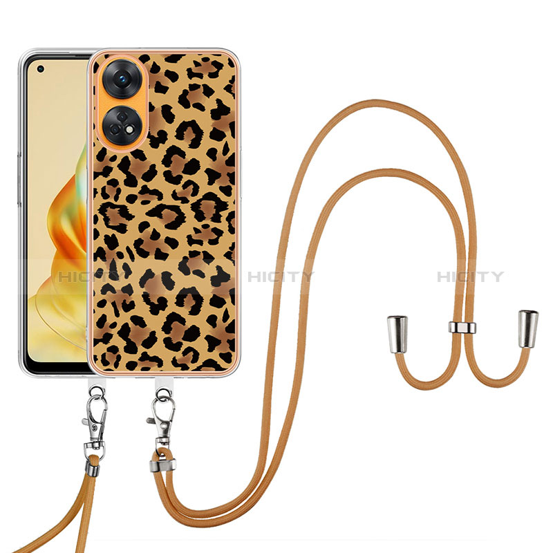 Custodia Silicone Gel Morbida Fantasia Modello Cover con Cinghia Cordino Mano YB8 per Oppo Reno8 T 4G Marrone