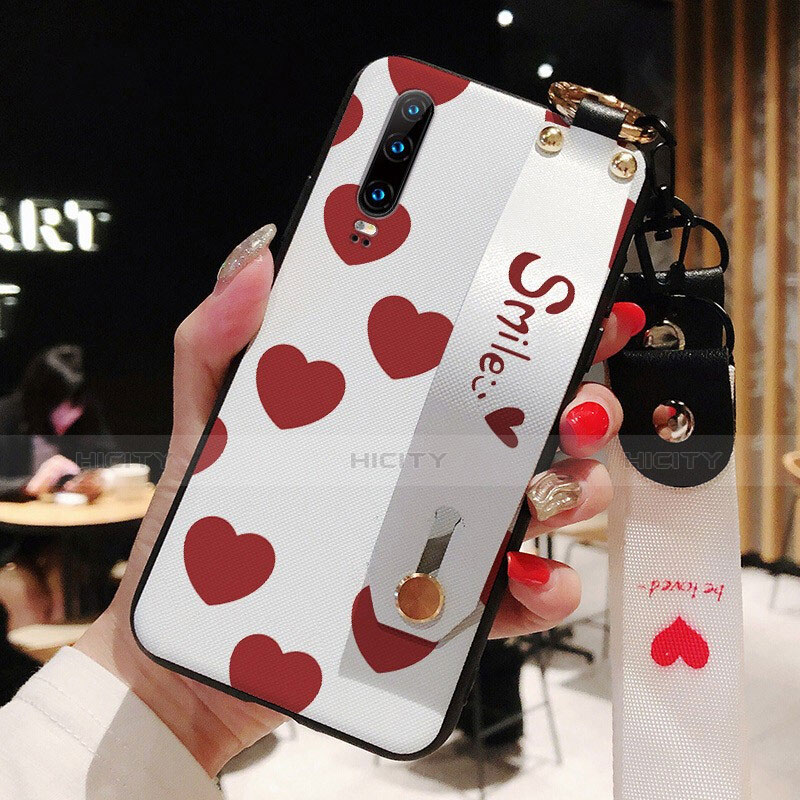 Custodia Silicone Gel Morbida Fantasia Modello Cover per Huawei P30 Rosso