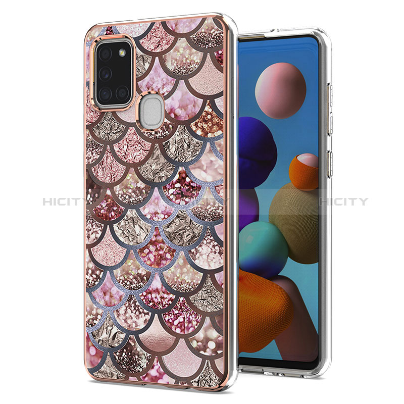 Custodia Silicone Gel Morbida Fantasia Modello Cover Y03B per Samsung Galaxy A21s Marrone