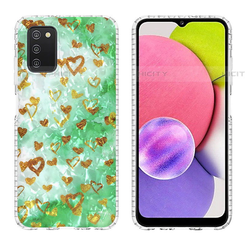 Custodia Silicone Gel Morbida Fantasia Modello Cover Y04B per Samsung Galaxy A03s Verde Pastello