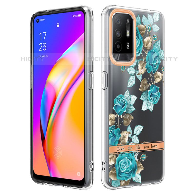 Custodia Silicone Gel Morbida Fantasia Modello Cover Y06B per Oppo F19 Pro+ Plus 5G Ciano