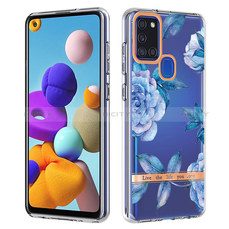 Custodia Silicone Gel Morbida Fantasia Modello Cover Y06B per Samsung Galaxy A21s Blu