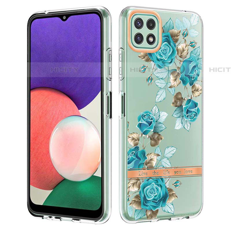 Custodia Silicone Gel Morbida Fantasia Modello Cover Y06B per Samsung Galaxy F42 5G Ciano