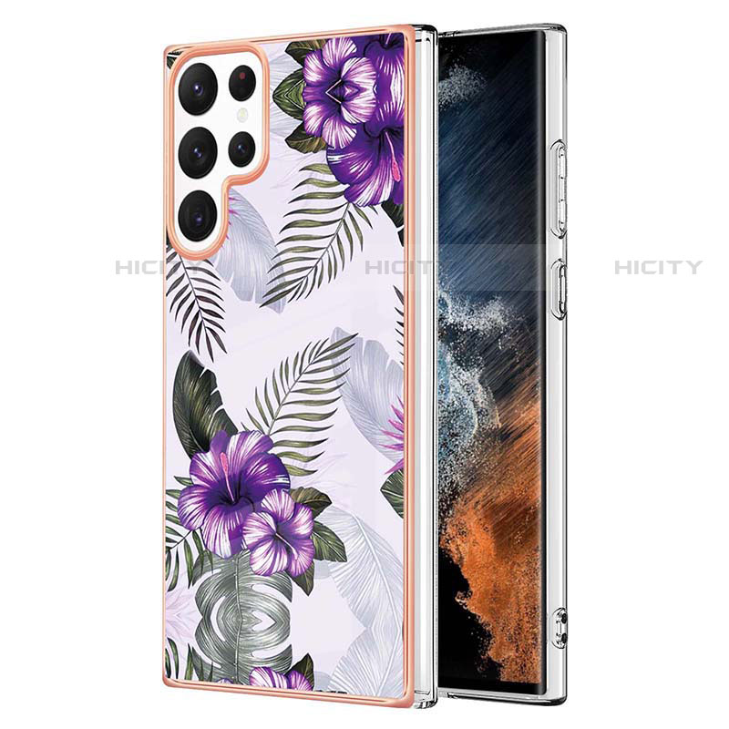 Custodia Silicone Gel Morbida Fantasia Modello Cover Y10B per Samsung Galaxy S22 Ultra 5G Viola