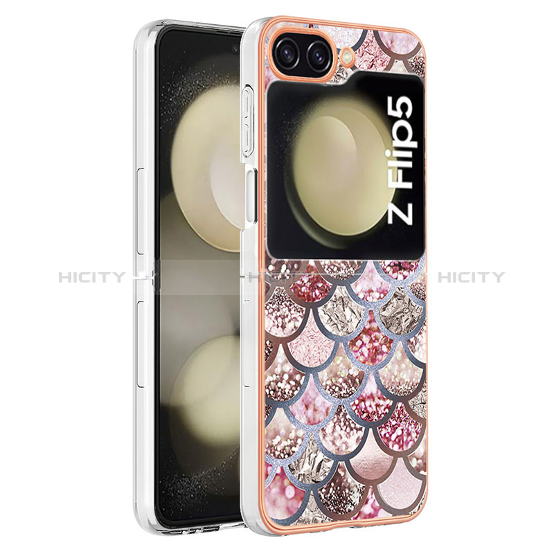 Custodia Silicone Gel Morbida Fantasia Modello Cover YB3 per Samsung Galaxy Z Flip5 5G Marrone