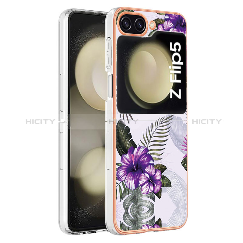 Custodia Silicone Gel Morbida Fantasia Modello Cover YB3 per Samsung Galaxy Z Flip5 5G Viola