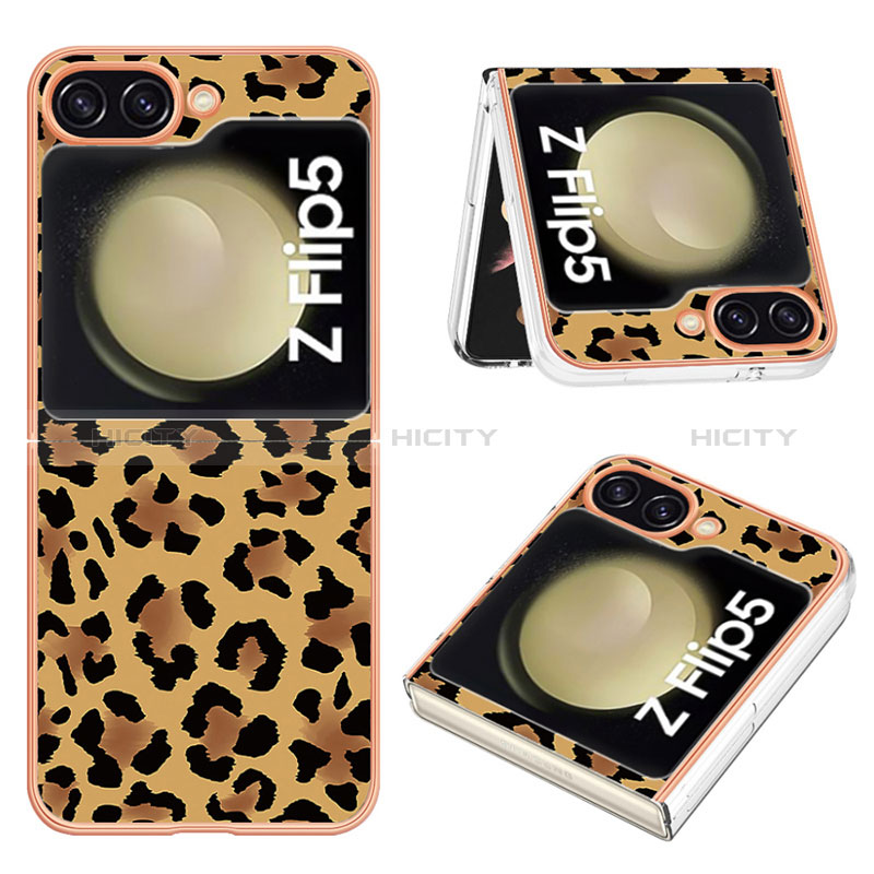 Custodia Silicone Gel Morbida Fantasia Modello Cover YB9 per Samsung Galaxy Z Flip5 5G Marrone