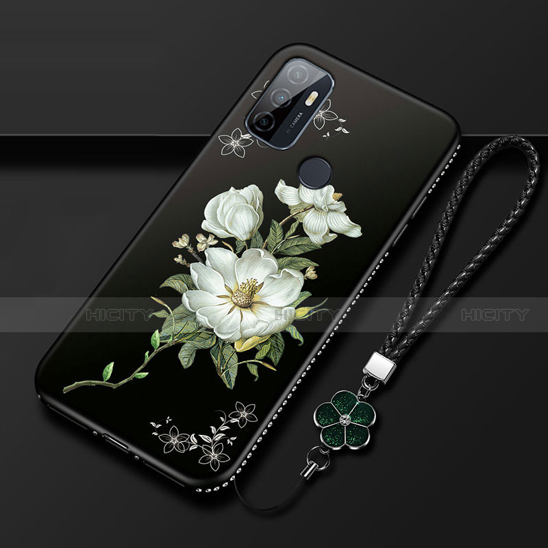 Custodia Silicone Gel Morbida Fiori Cover A01 per Oppo A32 Nero