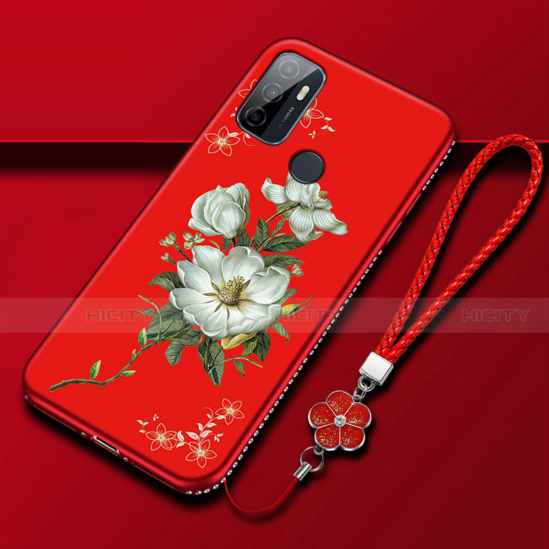 Custodia Silicone Gel Morbida Fiori Cover A01 per Oppo A32 Rosso