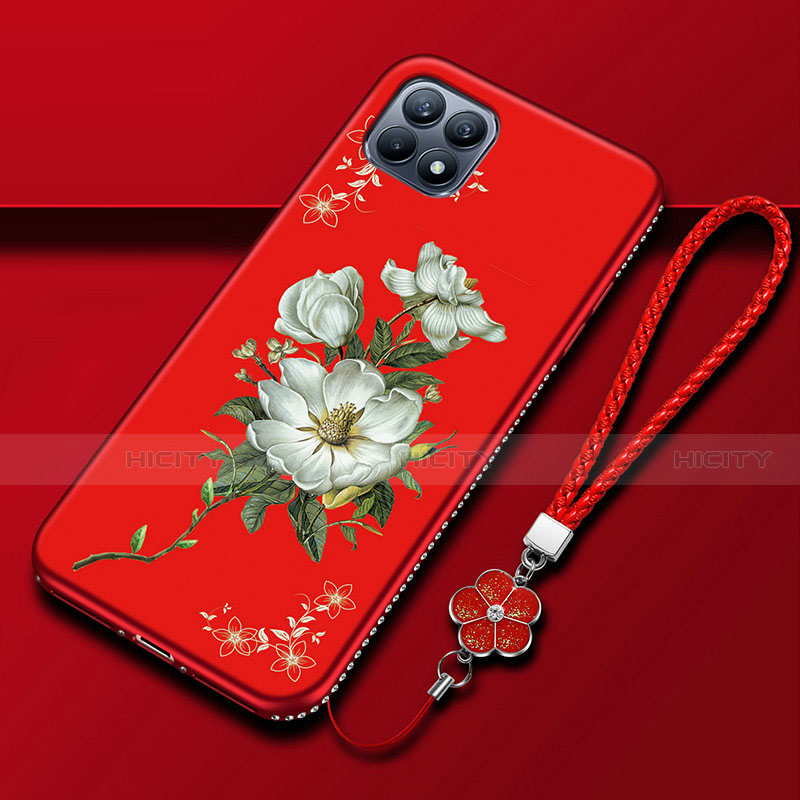 Custodia Silicone Gel Morbida Fiori Cover A01 per Oppo Reno4 SE 5G Rosso