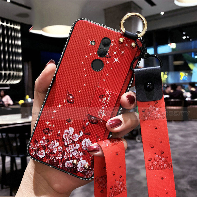 Custodia Silicone Gel Morbida Fiori Cover H08 per Huawei Mate 20 Lite Rosso