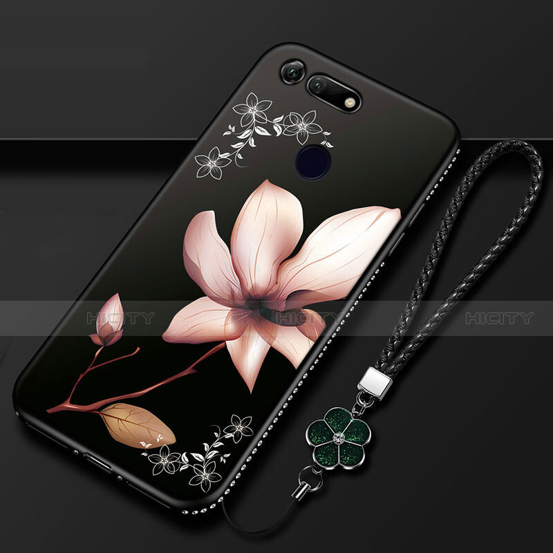 Custodia Silicone Gel Morbida Fiori Cover K01 per Huawei Honor View 20 Nero