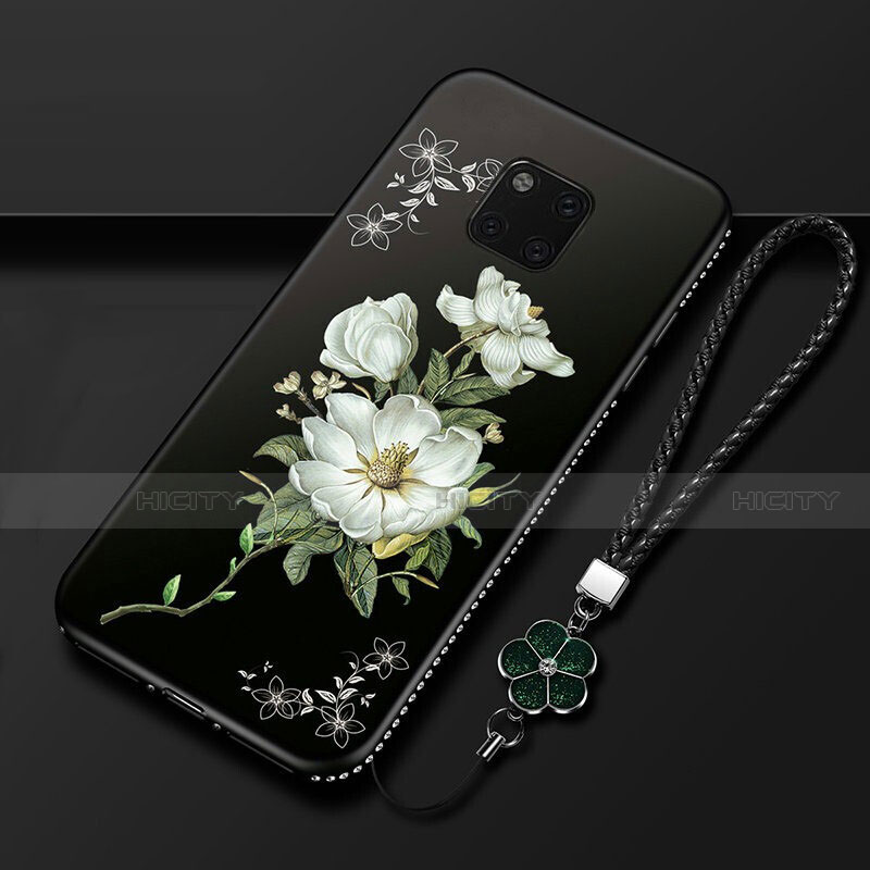 Custodia Silicone Gel Morbida Fiori Cover K01 per Huawei Mate 20 Pro Nero