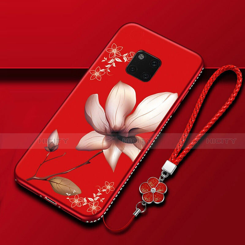 Custodia Silicone Gel Morbida Fiori Cover K01 per Huawei Mate 20 Pro Rosso