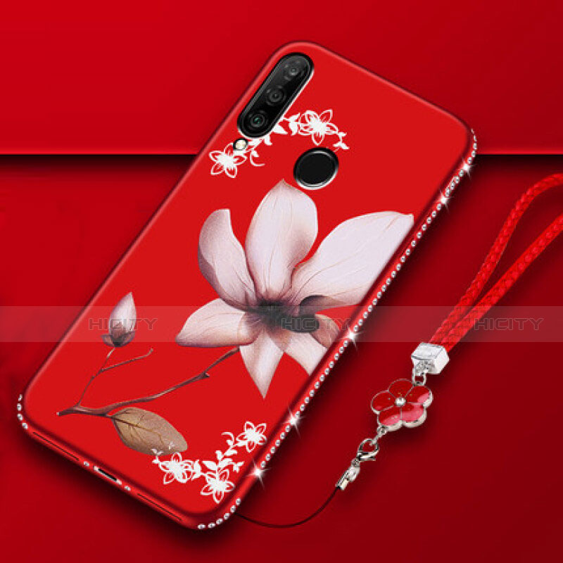 Custodia Silicone Gel Morbida Fiori Cover K01 per Huawei Nova 4e Rosso