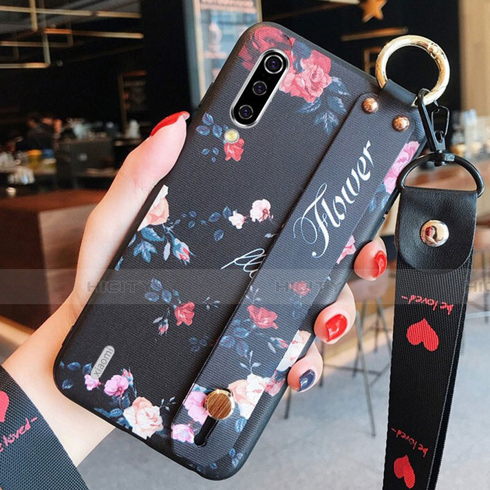 Custodia Silicone Gel Morbida Fiori Cover K01 per Xiaomi Mi A3 Nero