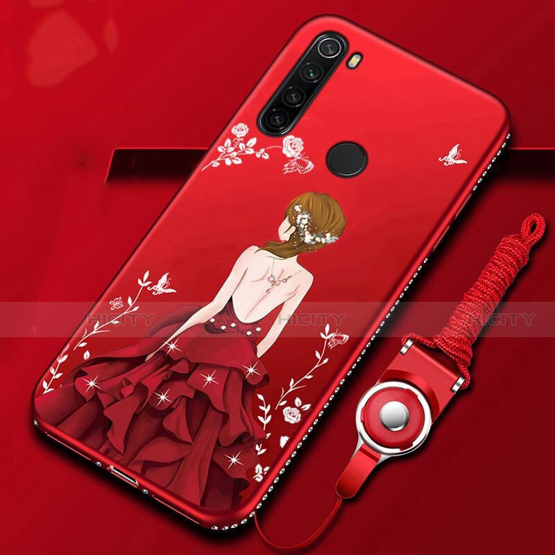 Custodia Silicone Gel Morbida Fiori Cover K01 per Xiaomi Redmi Note 8 Rosso