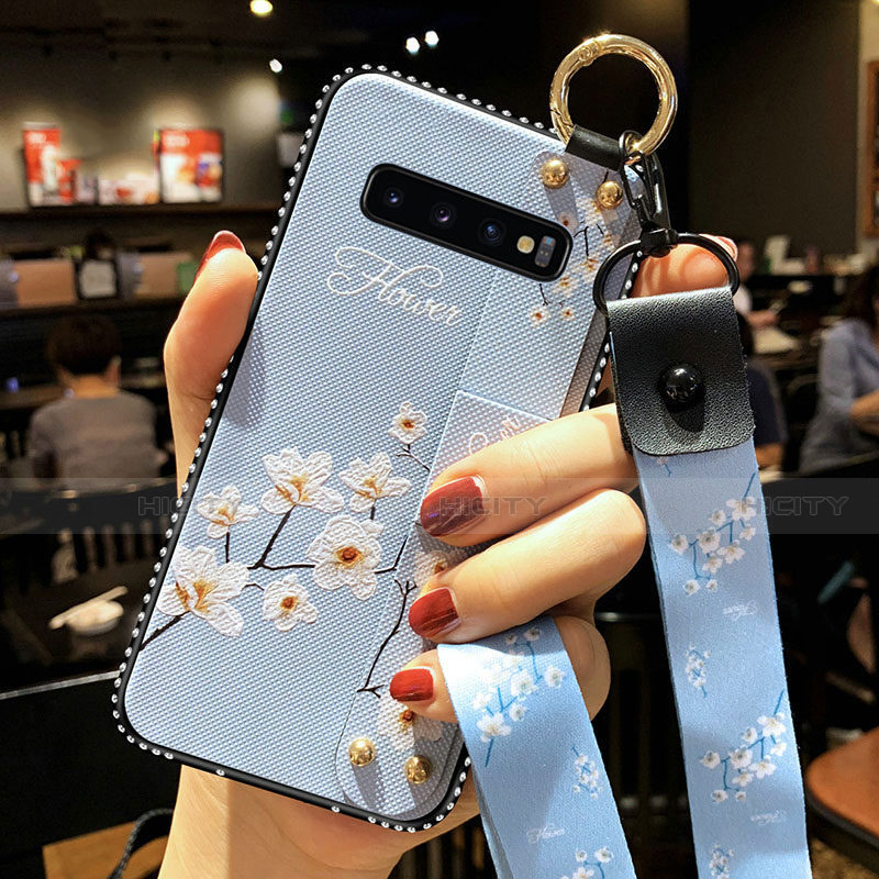 Custodia Silicone Gel Morbida Fiori Cover K02 per Samsung Galaxy S10 Cielo Blu