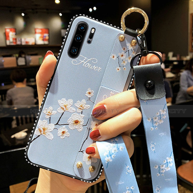 Custodia Silicone Gel Morbida Fiori Cover K04 per Huawei P30 Pro Cielo Blu