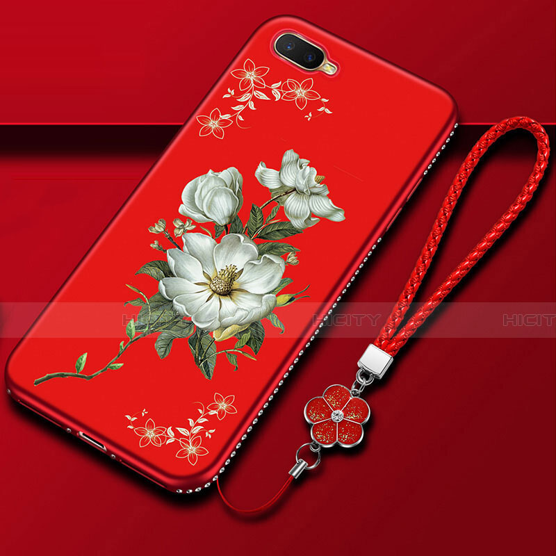 Custodia Silicone Gel Morbida Fiori Cover M02 per Oppo K1 Rosso