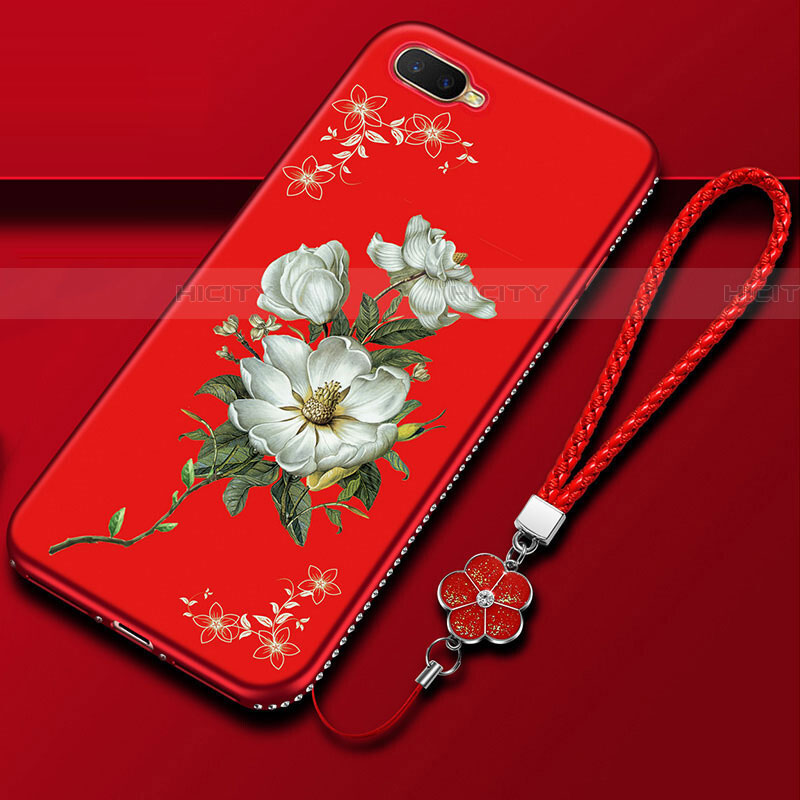 Custodia Silicone Gel Morbida Fiori Cover M02 per Oppo RX17 Neo Rosso