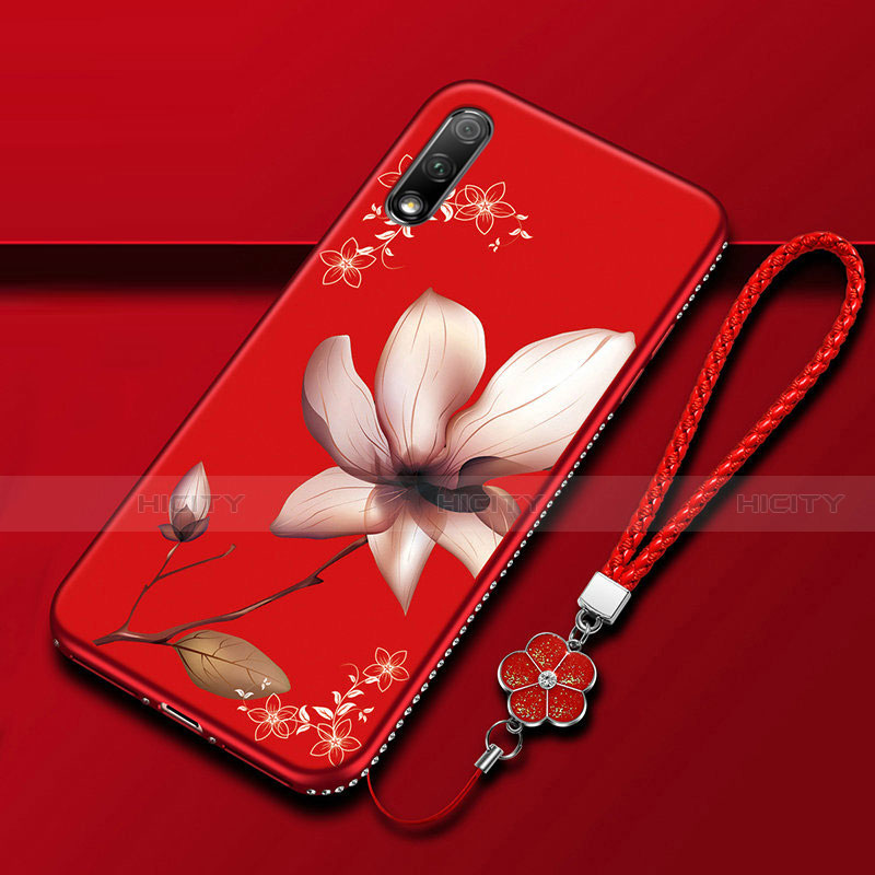 Custodia Silicone Gel Morbida Fiori Cover per Huawei Enjoy 10 Rosso Rosa