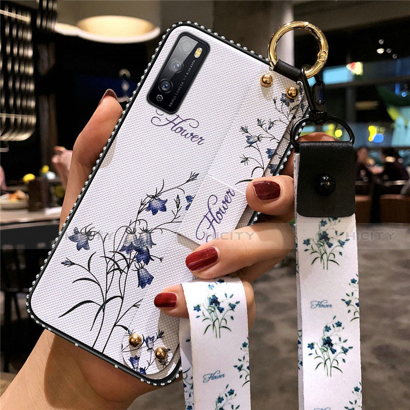 Custodia Silicone Gel Morbida Fiori Cover per Huawei Enjoy Z 5G Bianco