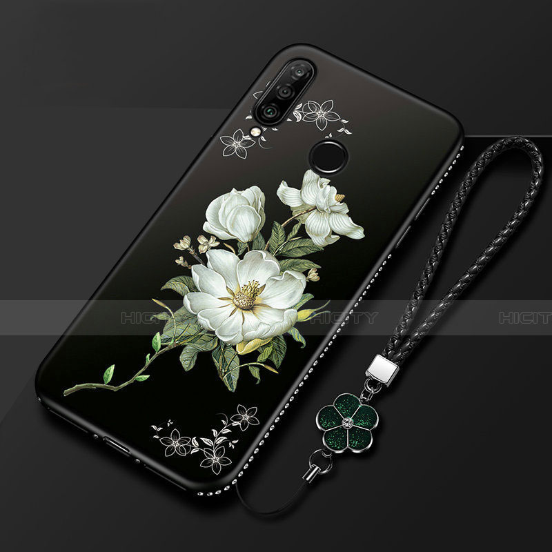 Custodia Silicone Gel Morbida Fiori Cover per Huawei Honor 20E Nero