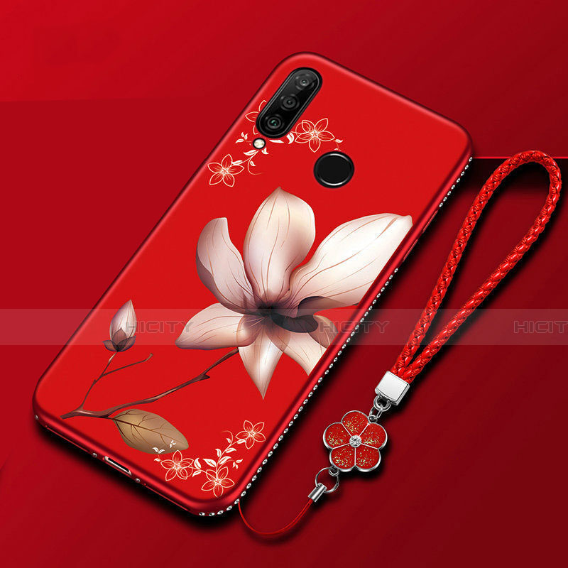 Custodia Silicone Gel Morbida Fiori Cover per Huawei Honor 20E Rosso