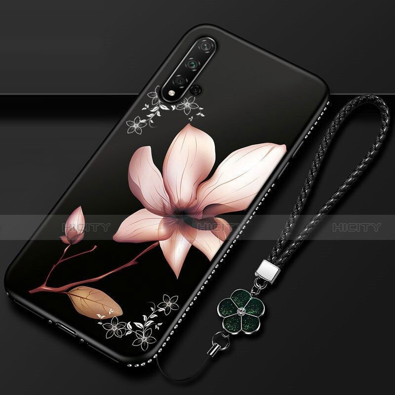 Custodia Silicone Gel Morbida Fiori Cover per Huawei Nova 5 Pro Marrone