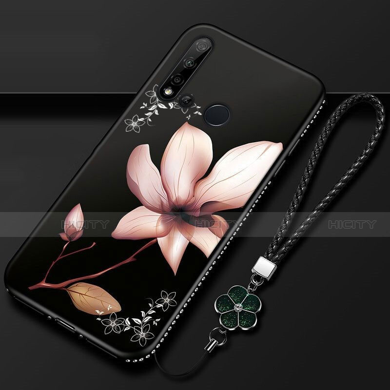 Custodia Silicone Gel Morbida Fiori Cover per Huawei Nova 5i Marrone