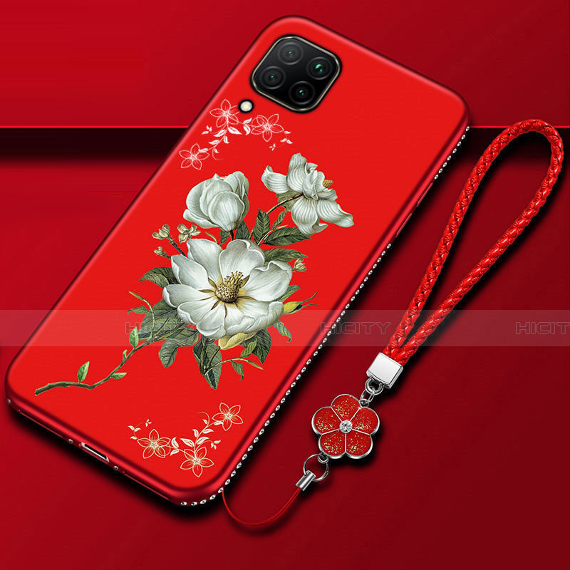 Custodia Silicone Gel Morbida Fiori Cover per Huawei Nova 6 SE Rosso