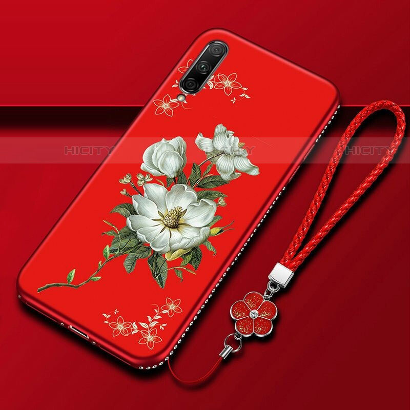 Custodia Silicone Gel Morbida Fiori Cover per Huawei P Smart Pro (2019) Rosso
