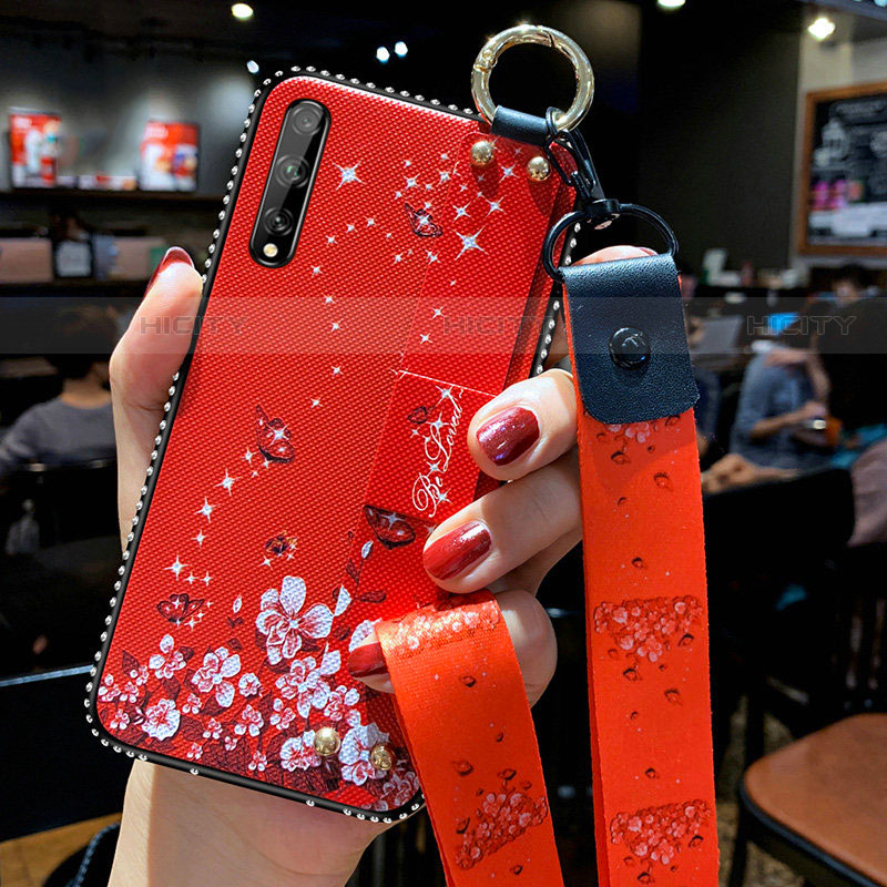 Custodia Silicone Gel Morbida Fiori Cover per Huawei P smart S Rosso