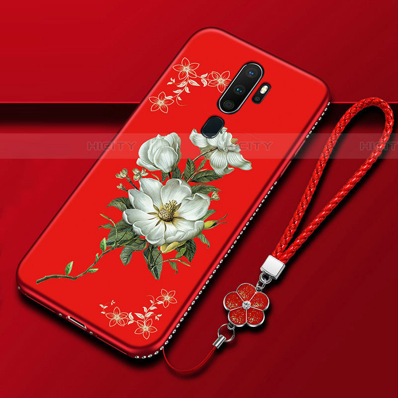 Custodia Silicone Gel Morbida Fiori Cover per Oppo A11X Rosso