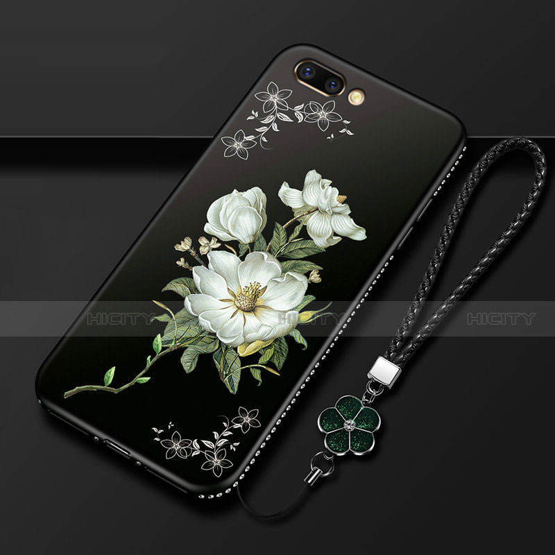 Custodia Silicone Gel Morbida Fiori Cover per Oppo A12e Nero