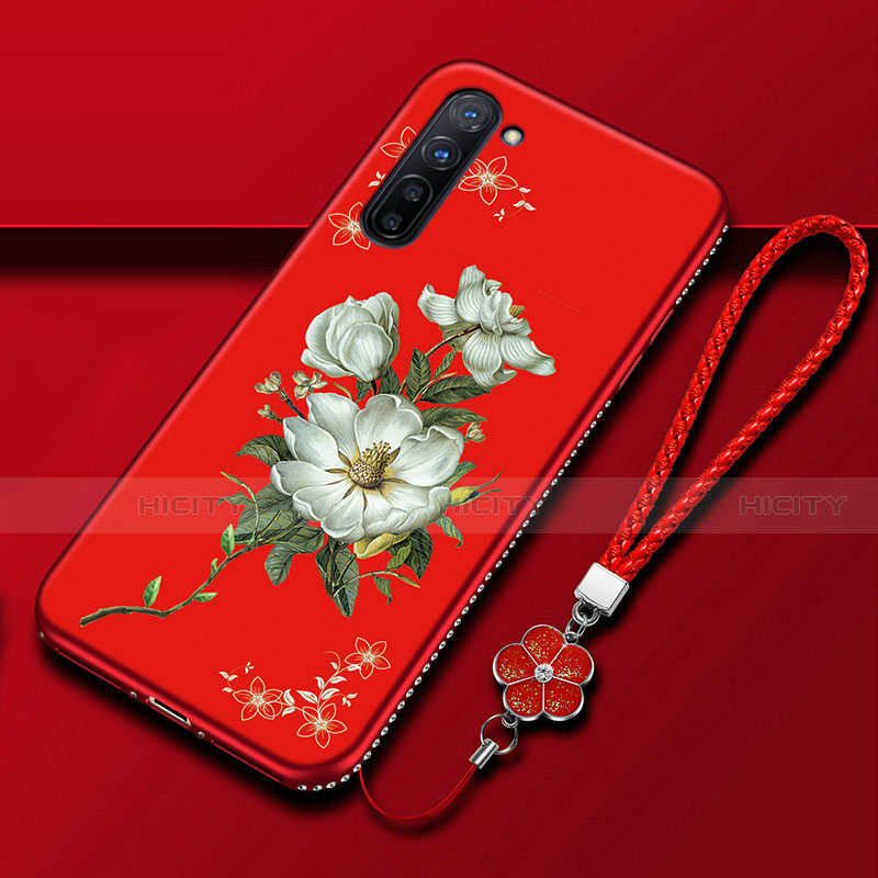 Custodia Silicone Gel Morbida Fiori Cover per Oppo F15 Rosso