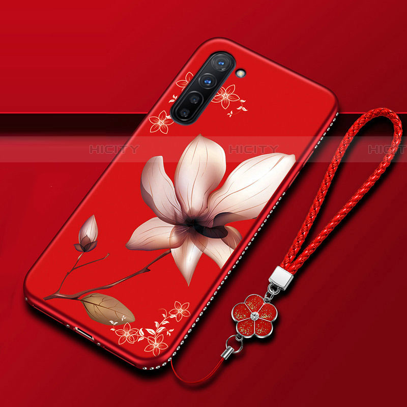 Custodia Silicone Gel Morbida Fiori Cover per Oppo Reno3 Rosso Rosa