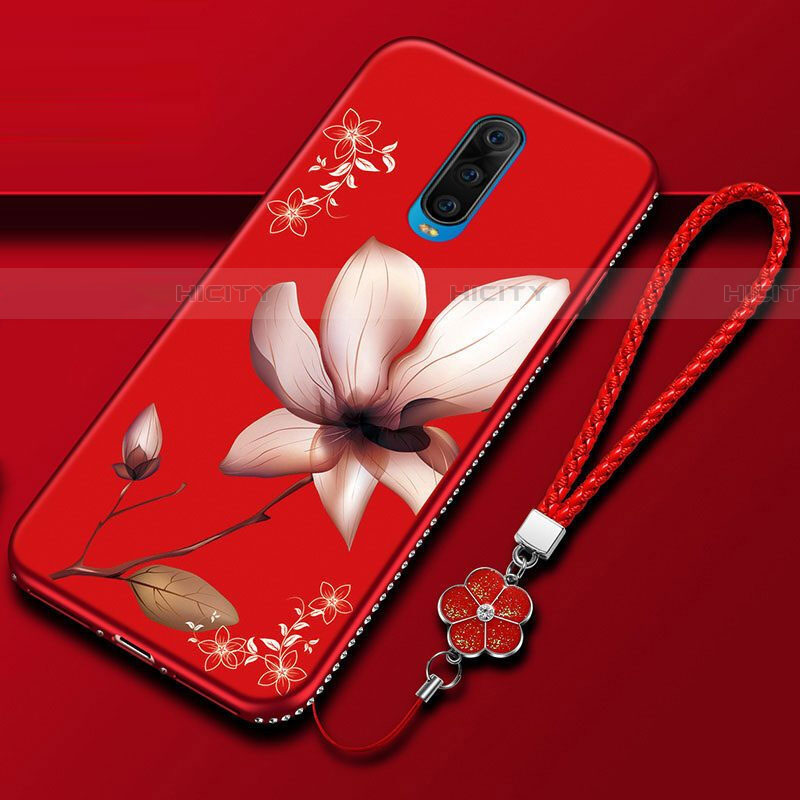 Custodia Silicone Gel Morbida Fiori Cover per Oppo RX17 Pro Rosso