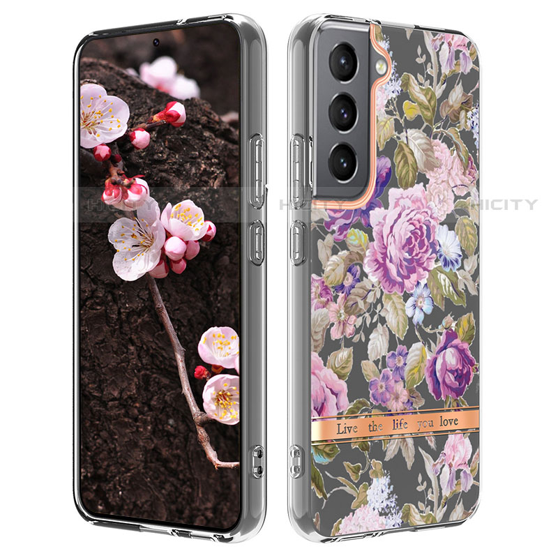 Custodia Silicone Gel Morbida Fiori Cover per Samsung Galaxy S21 FE 5G Viola