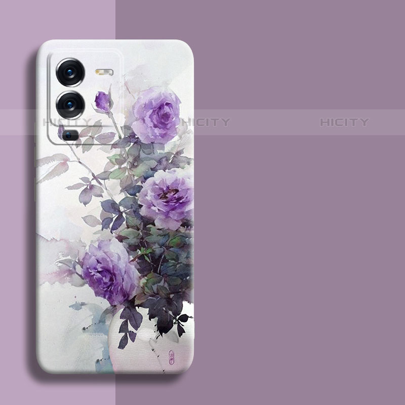 Custodia Silicone Gel Morbida Fiori Cover per Vivo V25 Pro 5G Viola