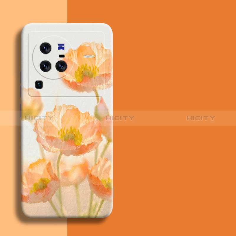 Custodia Silicone Gel Morbida Fiori Cover per Vivo X80 Pro 5G Arancione