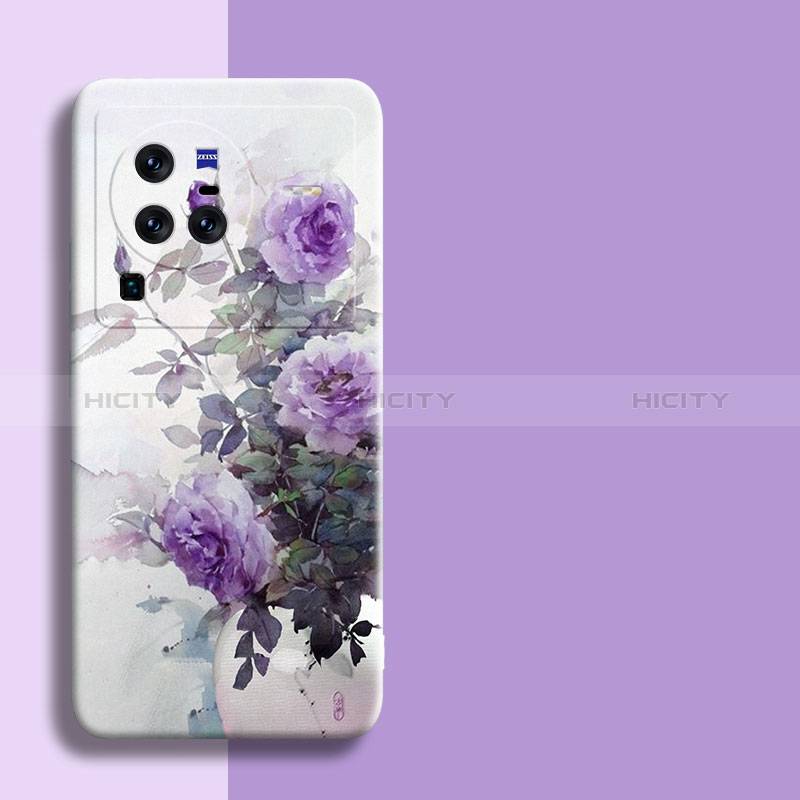 Custodia Silicone Gel Morbida Fiori Cover per Vivo X80 Pro 5G Viola