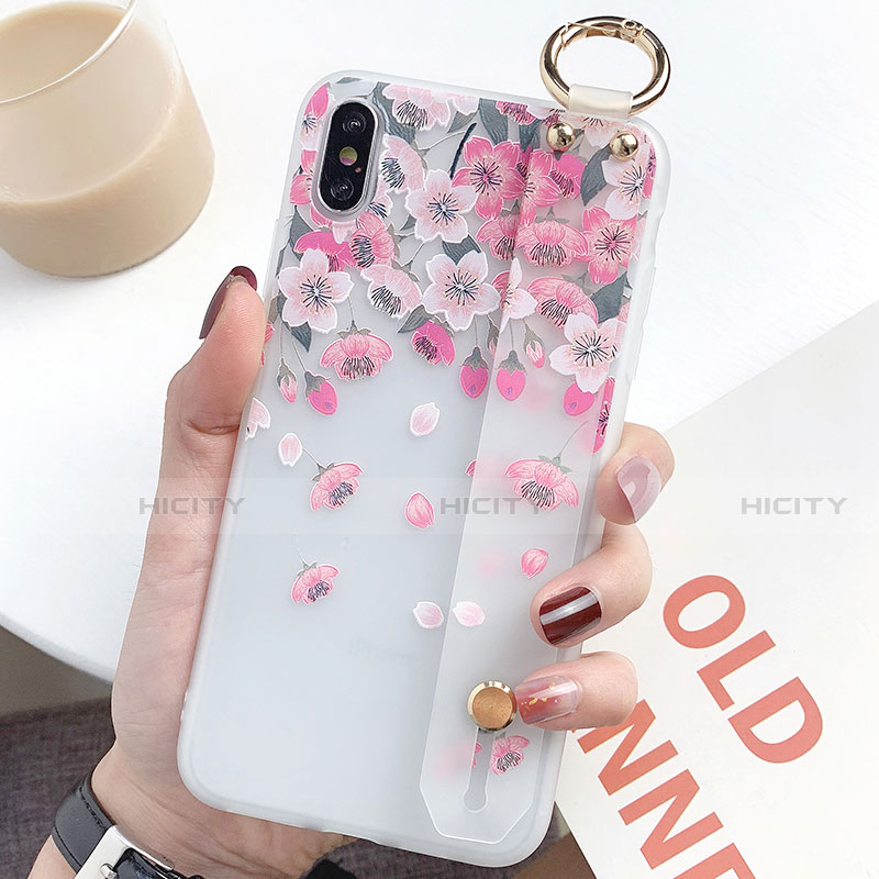 Custodia Silicone Gel Morbida Fiori Cover S01 per Apple iPhone X Rosa