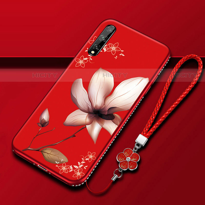 Custodia Silicone Gel Morbida Fiori Cover S01 per Huawei P smart S Rosso Rosa