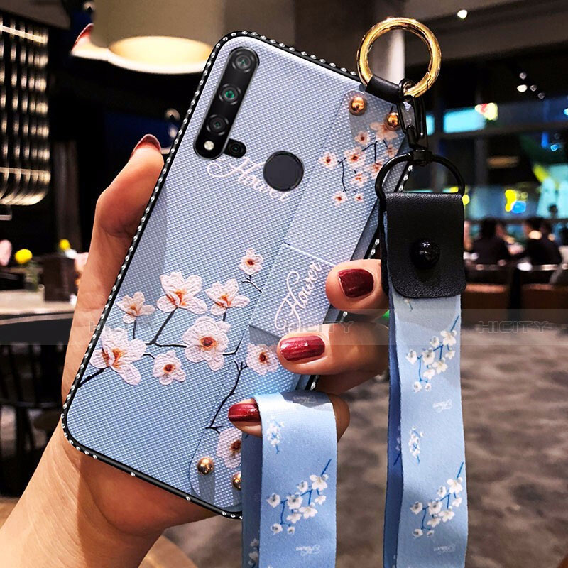 Custodia Silicone Gel Morbida Fiori Cover S01 per Huawei P20 Lite (2019) Cielo Blu